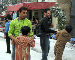 mustafa haidari and khalid hosseini on the kite runner movie set